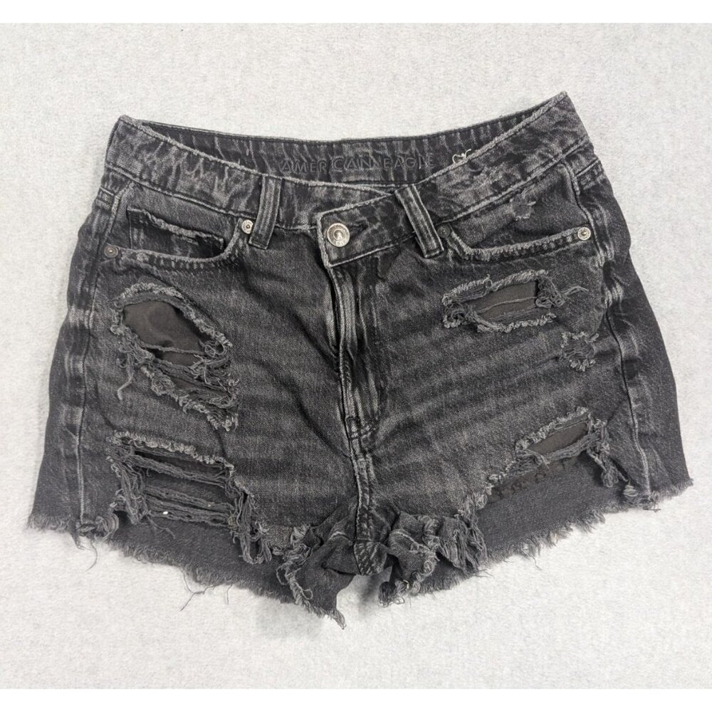 American Eagle Denim Shorts Womens Size 4 Black Distressed Cut Off Mom Short